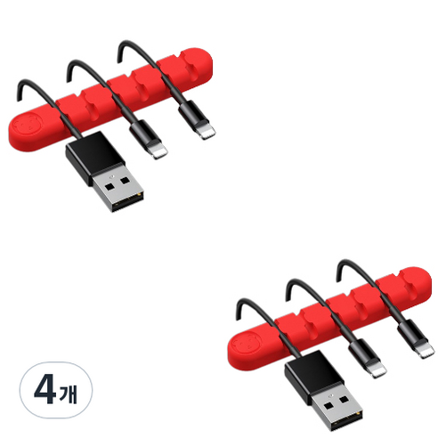 유니버스팩토리 usb 선정리소품 컬러곰 6구, 레드, 4개