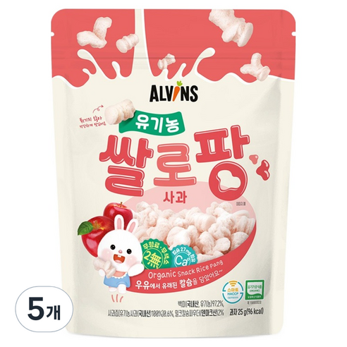 엘빈즈 유기농 쌀로팡 사과맛, 25g, 5개