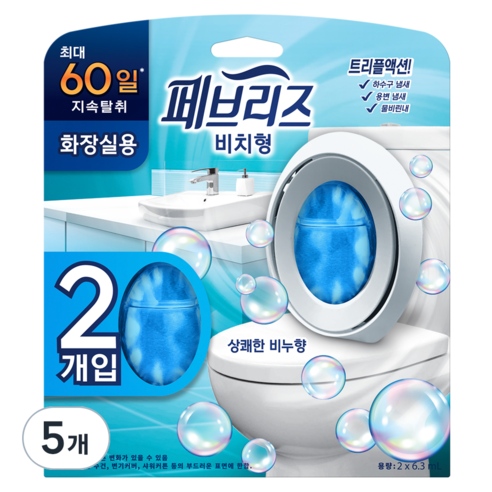 페브리즈 화장실용 방향제 비치형 상쾌한 비누향 2p 본품, 12.6ml, 5개