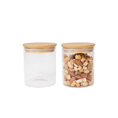 인블룸 원목뚜껑 원형 내열유리병, 500ml, 2개