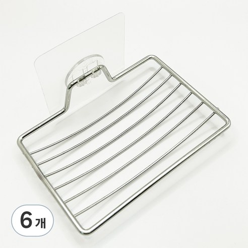 디엔오 부착식 무타공 물빠짐 비누 받침대, 실버, 6개