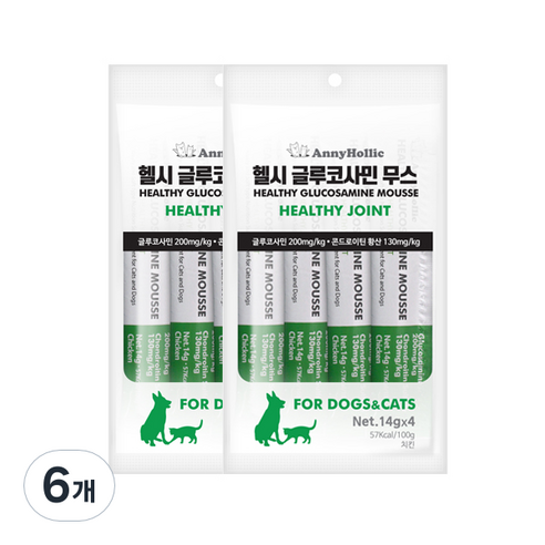 애니홀릭 반려동물 헬시 글루코사민 무스 영양제, 4회분, 치킨, 6개