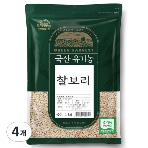 그린하베스트 국산 유기농 찰보리, 1kg, 4개