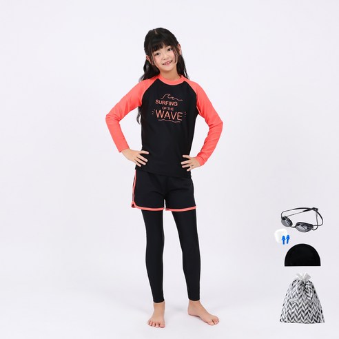 아쿠아티카 아동 래쉬가드 상하의 AQA320 + 선수용수경 + 수모 + 귀마개 + 비닐백세트