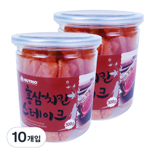 뉴트리오 스테이크 반려견 간식, 홍삼 + 치킨 혼합맛, 300g, 10개