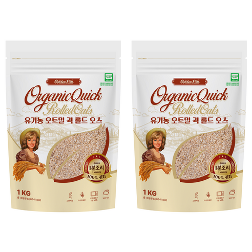 골든잇츠 유기농 퀵 오트밀, 1kg, 2개
