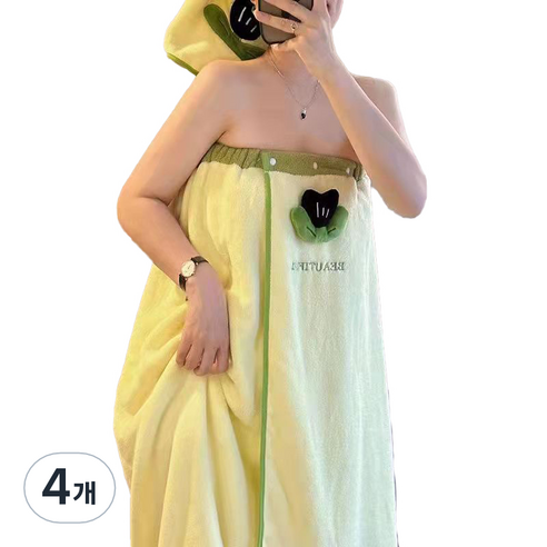 원이네 소프트 튤립 바스 랩 타월 230g 극세사, 녹색튤립, 4개