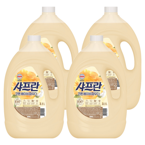 샤프란 섬유유연제 코튼 베이비파우더 본품, 3.1L, 4개