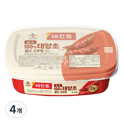 해찬들 태양초 골드 고추장, 4개, 200g