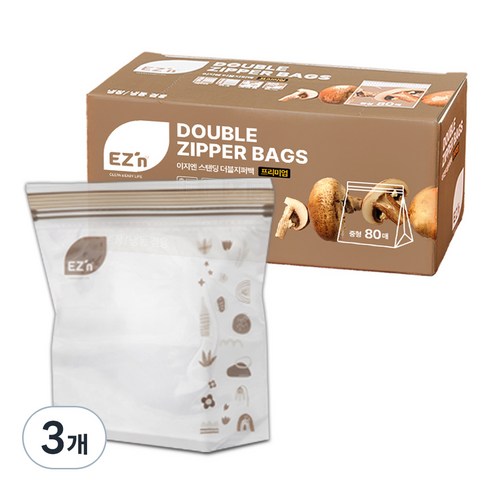 EZn이지엔 프리미엄 더블지퍼백 냉장 냉동 겸용, 중(M), 80개입, 3개