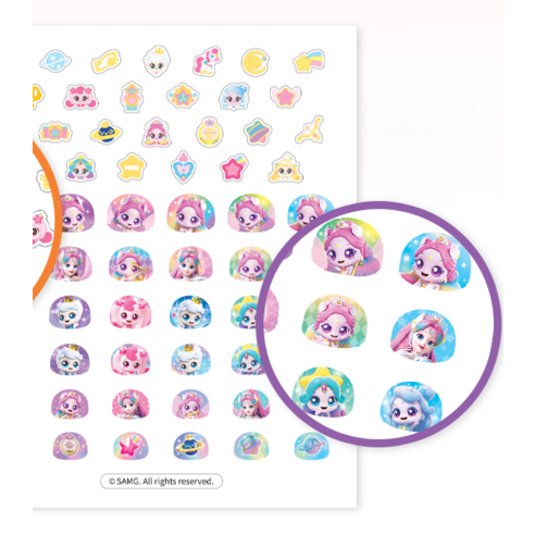 아이 손톱에 오로라 마법을! 슈팅스타 티니핑 네일 스티커로 쉽고 안전하게 예쁜 네일을 완성하세요.