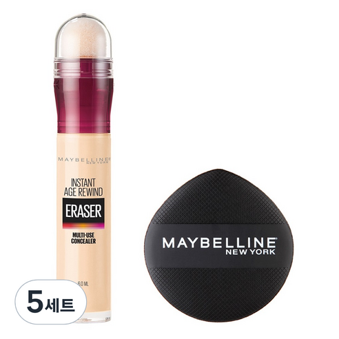메이블린 뉴욕 에이지 리와인드 쿠션봉 컨실러 6ml + 쿠션 팡팡 퍼프 세트, 뉴트럴라이저, 5세트