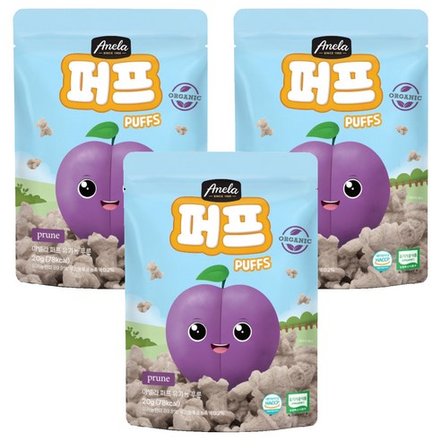 아넬라 유기농 푸룬 퍼프, 푸룬맛, 20g, 3개