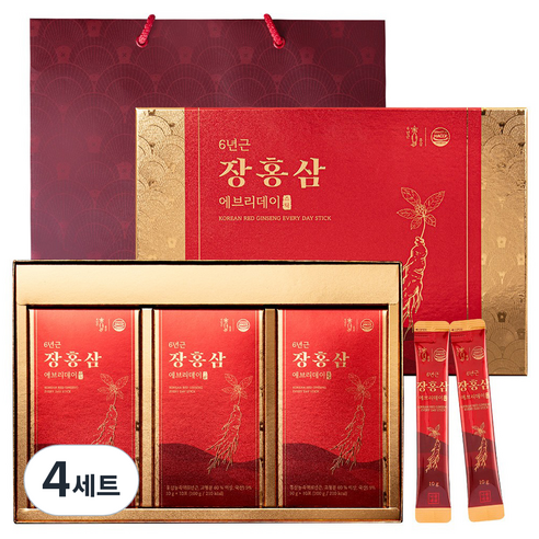 6년근 장홍삼 에브리데이 스틱 30포 선물세트+쇼핑백, 300g, 4세트