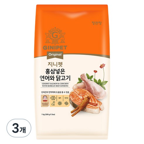 정관장지니펫 전연령 강아지 오리지널 홍삼넣은 건식사료, 닭+연어, 1kg, 3개