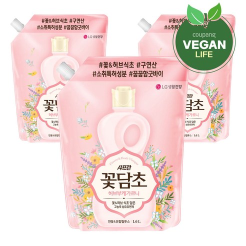 샤프란 꽃담초 허브부케가르니 섬유유연제 연꽃&유칼립투스 리필, 1.6L, 3개