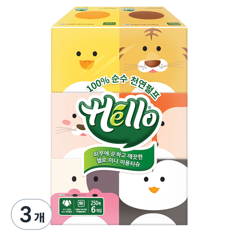 빙고 미니 천연펄프 미용티슈 2겹, 250매, 18개