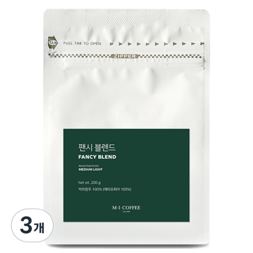 엠아이커피 팬시 블렌드 커피, 홀빈(분쇄안함), 200g, 3개