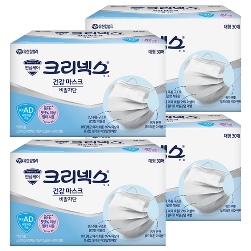 크리넥스 비말차단 건강 마스크 대형 KFAD, 30개입, 4개, 화이트