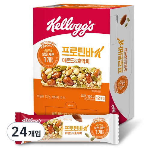 켈로그 프로틴바K 아몬드 앤 호박씨, 30g, 24개