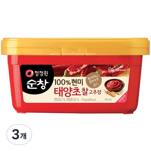 청정원순창 100% 현미 태양초 찰고추장, 1.5kg, 3개