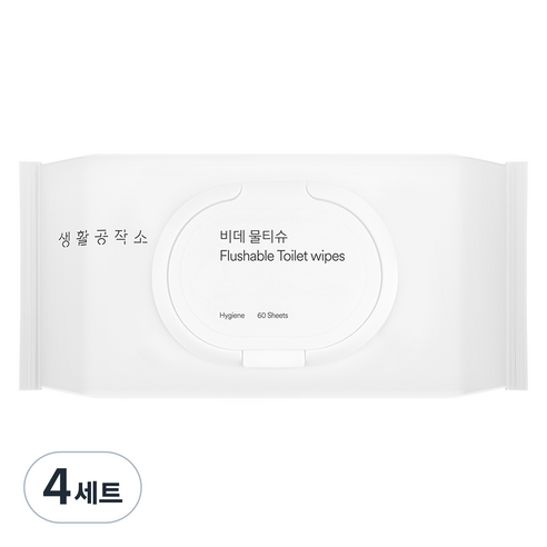 생활공작소 비데 물티슈 캡형, 60매, 4세트