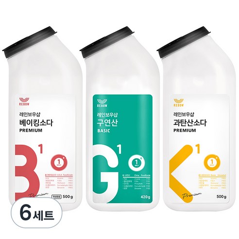 레인보우샵 베이킹소다 프리미엄 + 구연산 베이직 + 과탄산소다 프리미엄, 6세트