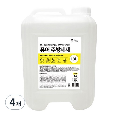 지오클린 퓨어 대용량 주방세제, 4개, 13L