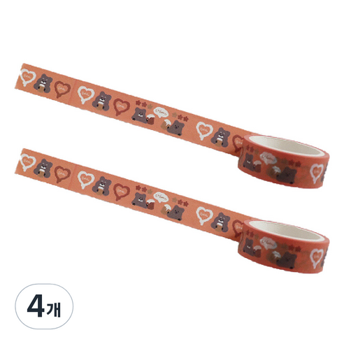 마켓A 쿼카 프린팅 종이 마스킹 테이프 1.5cm x 5m, TYPE 2, 4개