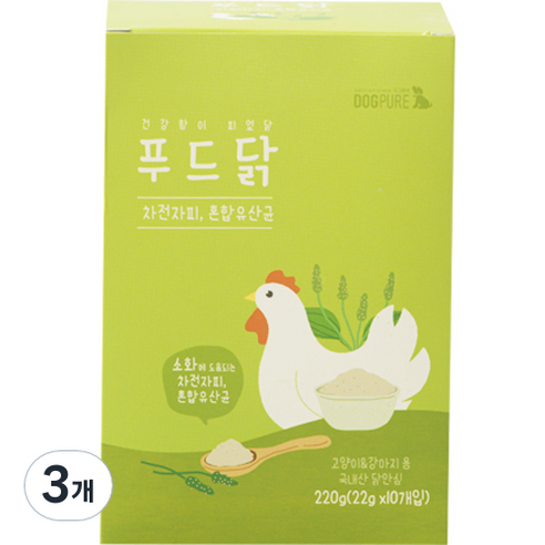 도그퓨어 강아지 고양이 푸드닭 간식 22g x 10p, 차전자피, 220g, 3개