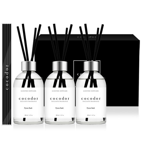 코코도르 화이트라벨 디퓨저 200ml x 3개 + 리드스틱 20개입 세트, 편백, 1세트