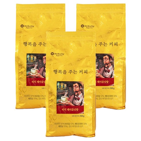 맥널티커피 리치 헤이즐넛향 분쇄 원두커피, 핸드드립/커피메이커, 500g, 3개