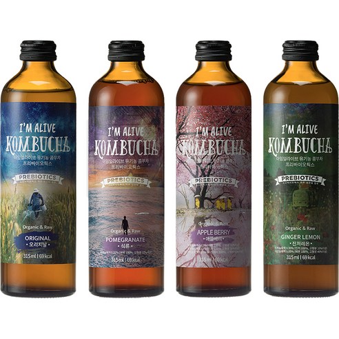 아임얼라이브콤부차 유기농 탄산음료 종합세트, 315ml, 4개