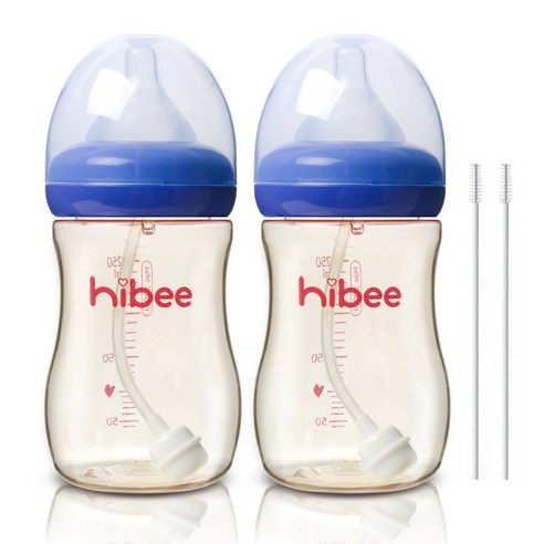 하이비 PPSU 빨대젖병 300ml 2p + 빨대솔 2p, LL(9개월이상), 네이비, 1개