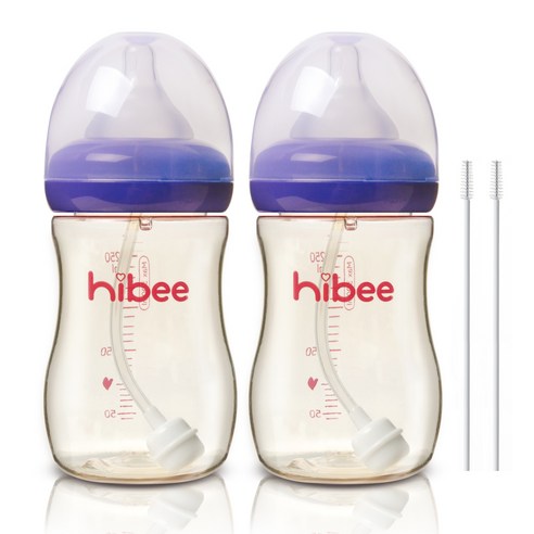 하이비 PPSU 빨대젖병 300ml 2p + 빨대솔 2p, S(0개월이상), 퍼플, 1개