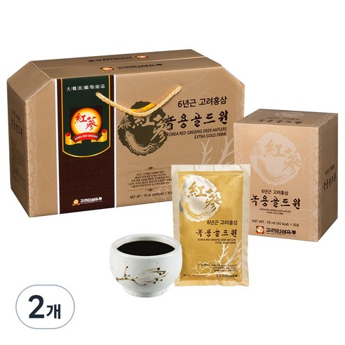 고려인삼유통 6년근 고려홍삼 녹용골드원, 2개, 2.1L