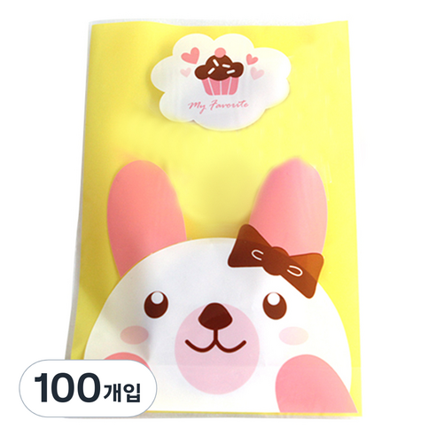 티나피크닉 귀여운 핑크토끼 비접착 포장봉투, 혼합 색상, 100개입