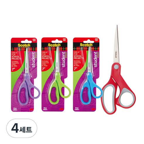 쓰리엠 스카치 학생용 가위 17.8cm + 스카치 다용도 가위 대 20.3cm 세트, 랜덤발송, 4세트