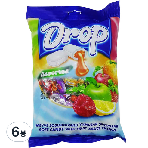 드롭 어소티드 소프트 츄잉캔디 6가지맛, 1kg, 6봉