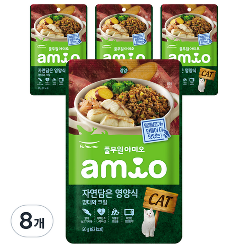 풀무원아미오 고양이 자연담은영양식 명태와 크릴 습식사료, 명태, 50g, 8개