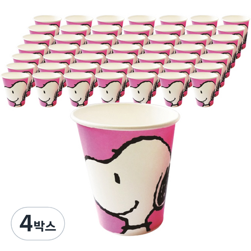찰리브라운 스누피 칼라 종이컵 핑크 270ml 50p, 4개