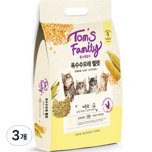 톰스패밀리 옥수수 고양이 모래 펠렛, 5L, 3개, 레몬향