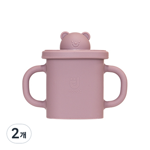 모두아이 실리콘 곰돌이 사각 스파우트컵 350ml, 핑크, 2개