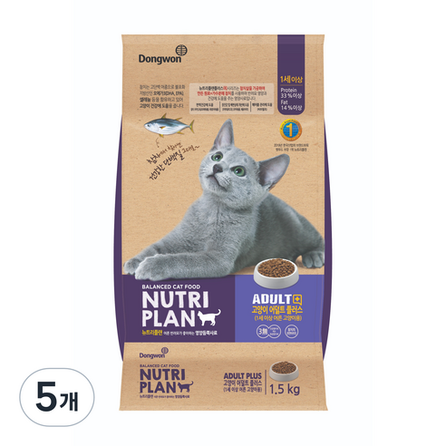 뉴트리플랜 고양이 어덜트 사료, 생선, 1.5kg, 5개