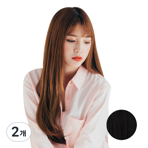 픽앤웨어 똑딱이 붙임머리 피스 C컬펌 M, 내츄럴 블랙, 2개
