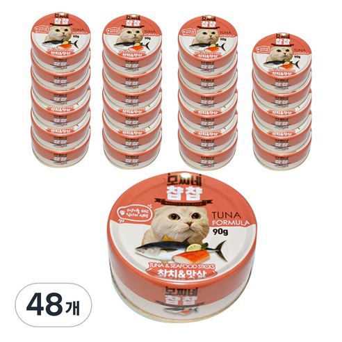 모찌네 챱챱 고양이캔 참치 90g, 참치 + 맛살 혼합맛, 48개