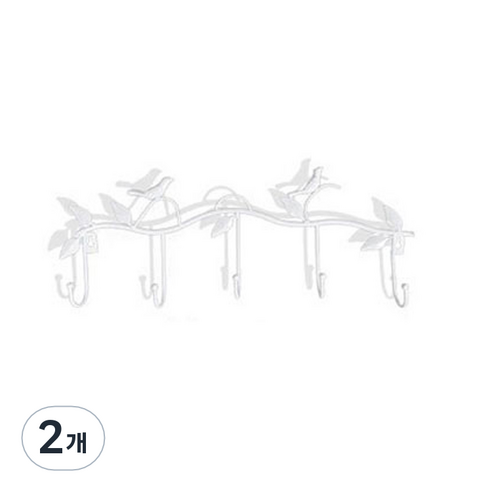 5구 인테리어 벽 옷걸이 행거, 화이트, 2개