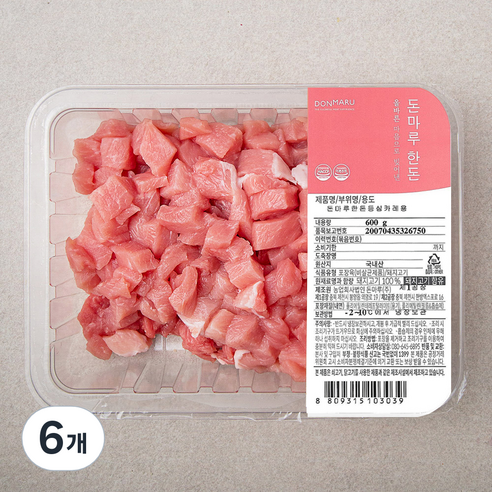 돈마루 한돈 등심 카레용 (냉장), 600g, 6개