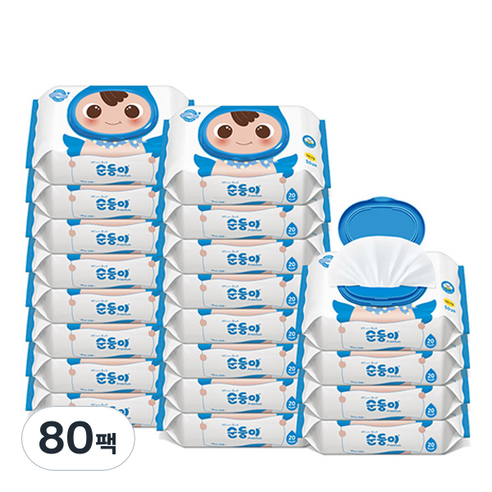 순둥이 프리미엄 무향 휴대 아기물티슈 캡형, 20매, 80팩