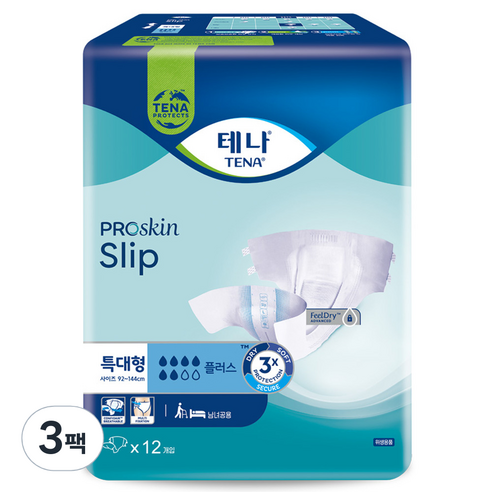 테나 플러스 남녀공용 성인기저귀, 특대형, 12개입, 3개